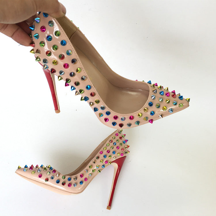Women's Spring Color Rivet High Stiletto Low-cut Women's Fashion Shoes