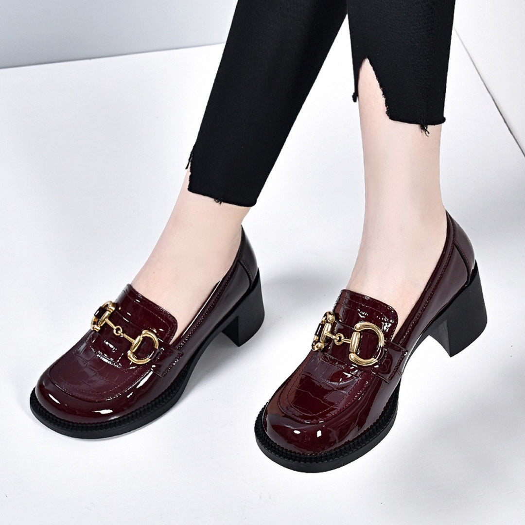 Women's Chunky Patent Round Head High-cut High British Women's Fashion Shoes
