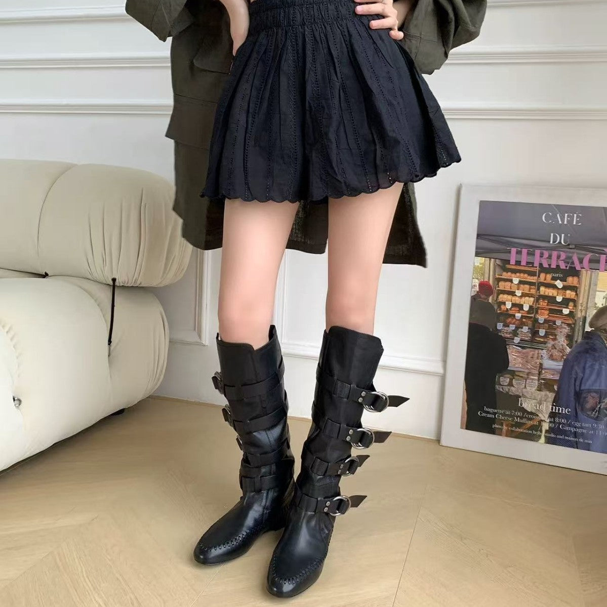Niche Retro Handmade Sewing Strap American Women's Leather Boots