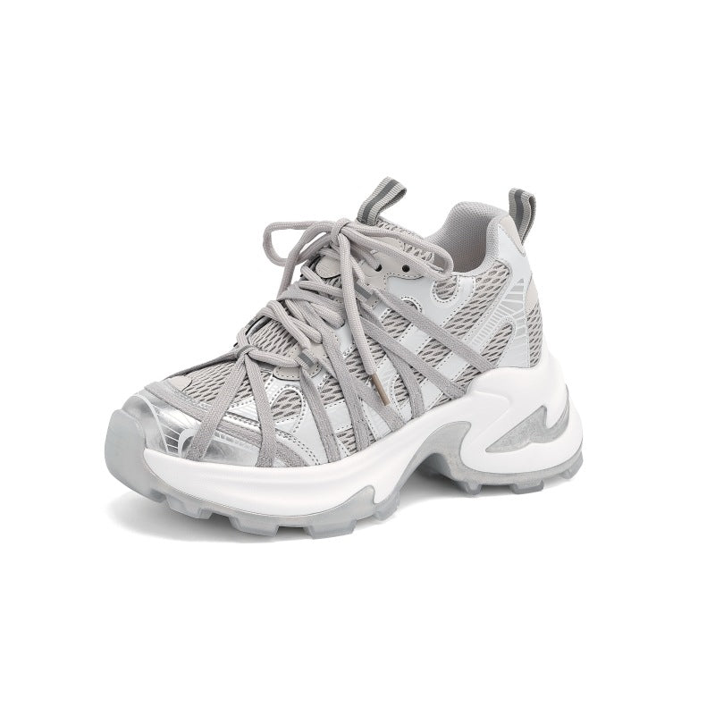 Women's Increasing Insole Dad Spring Round Head Thick Bottom Sneakers
