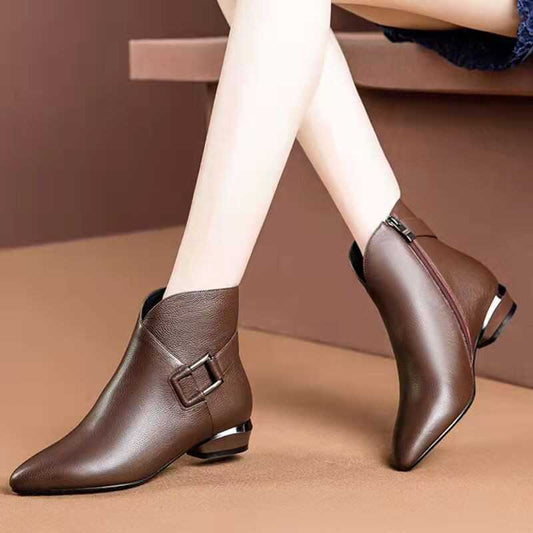 Women's Ankle Chunky Side Zip Fleece-lined Mom Boots