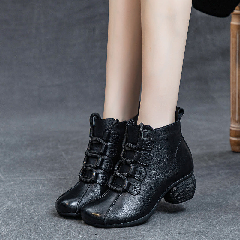 Women's Lace Up Short Thick Soft Bottom Heels