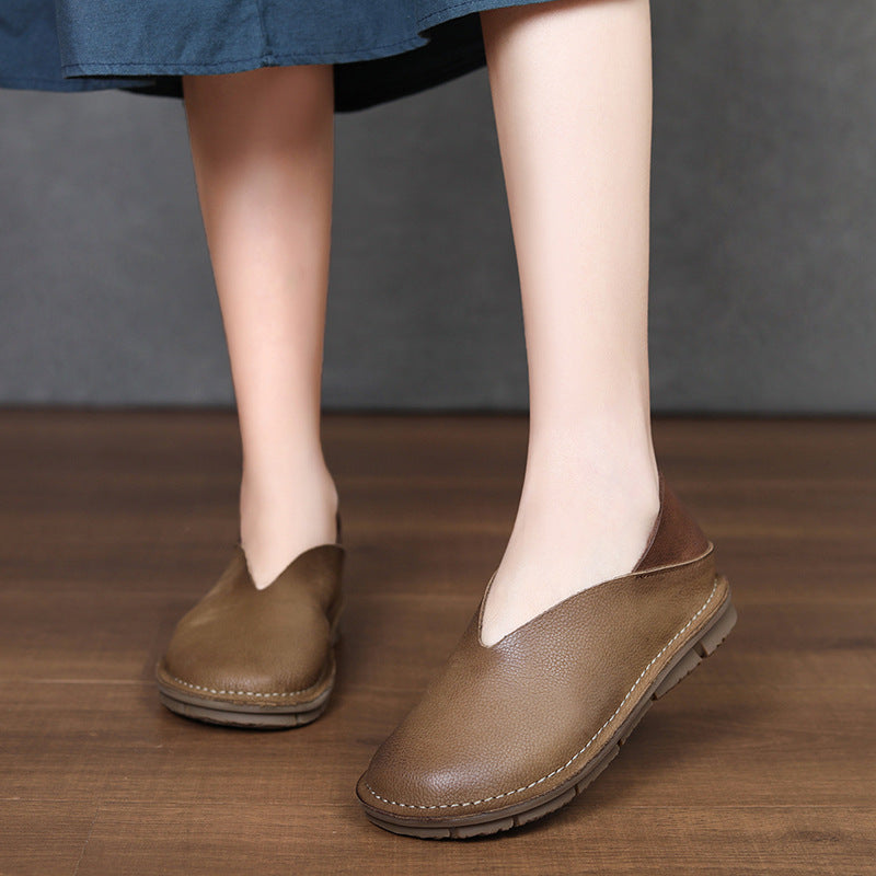Women's Elephant Pattern Matte Cowhide Retro Handmade Old Authentic Women's Shoes
