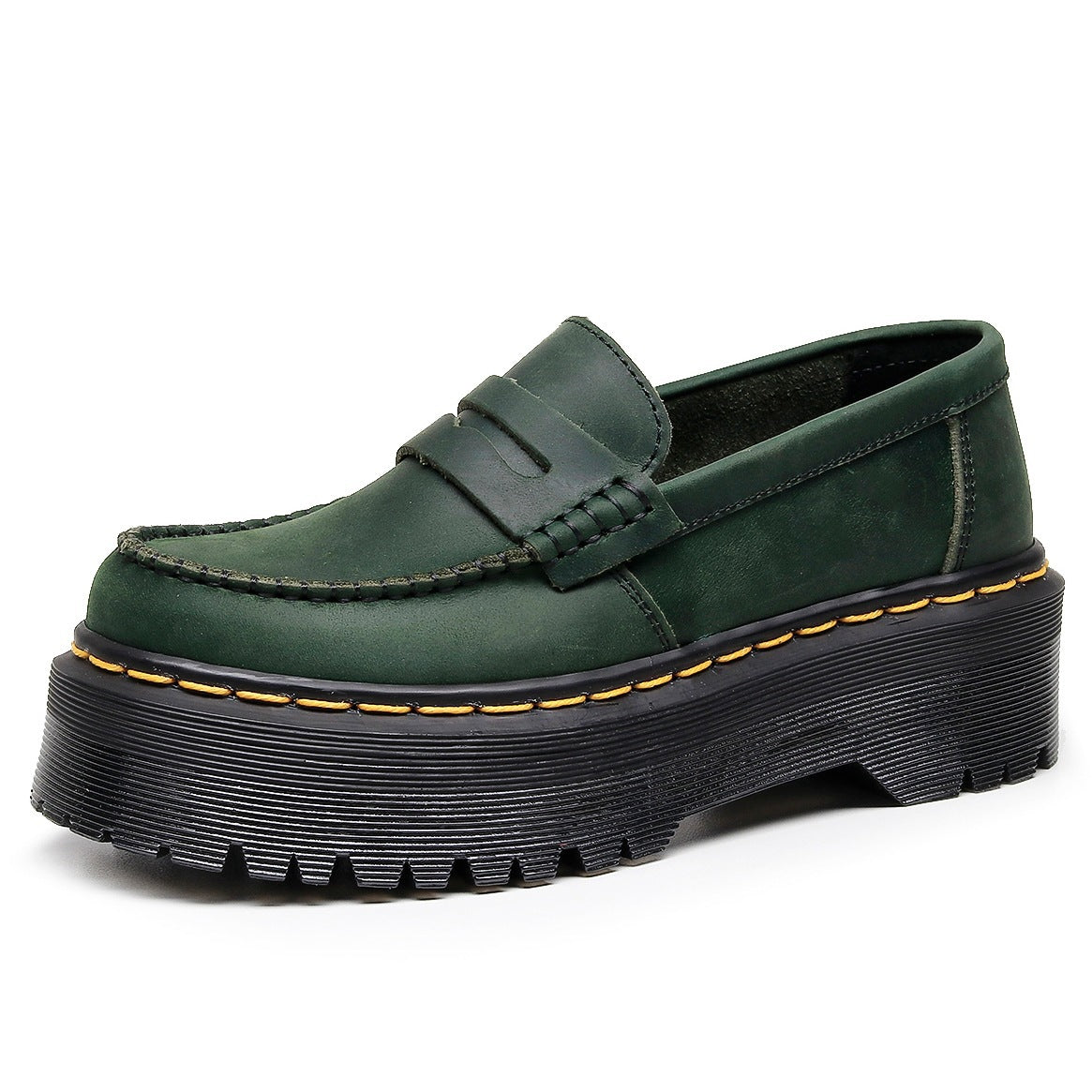 Women's First Layer Fashion Commuter Crazy Horse Black Platform Loafers