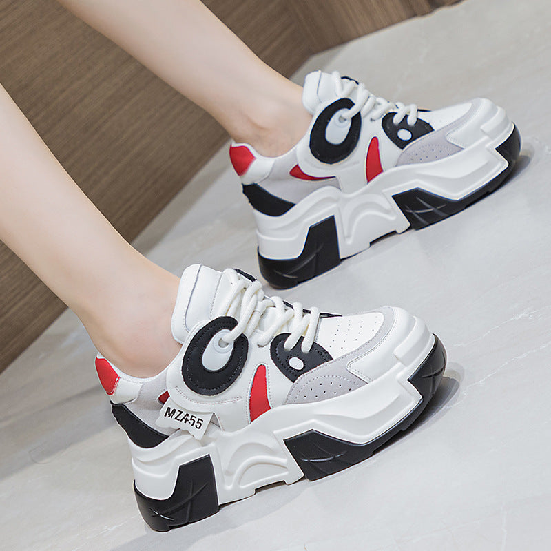 Women's Black White Height Increasing Insole Platform Dad Sneakers