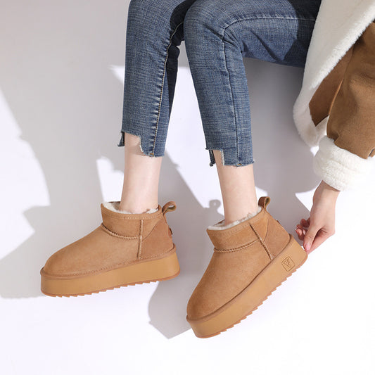 Women's Sheepskin Fur Thick-soled Winter Short Thickened Snow Boots