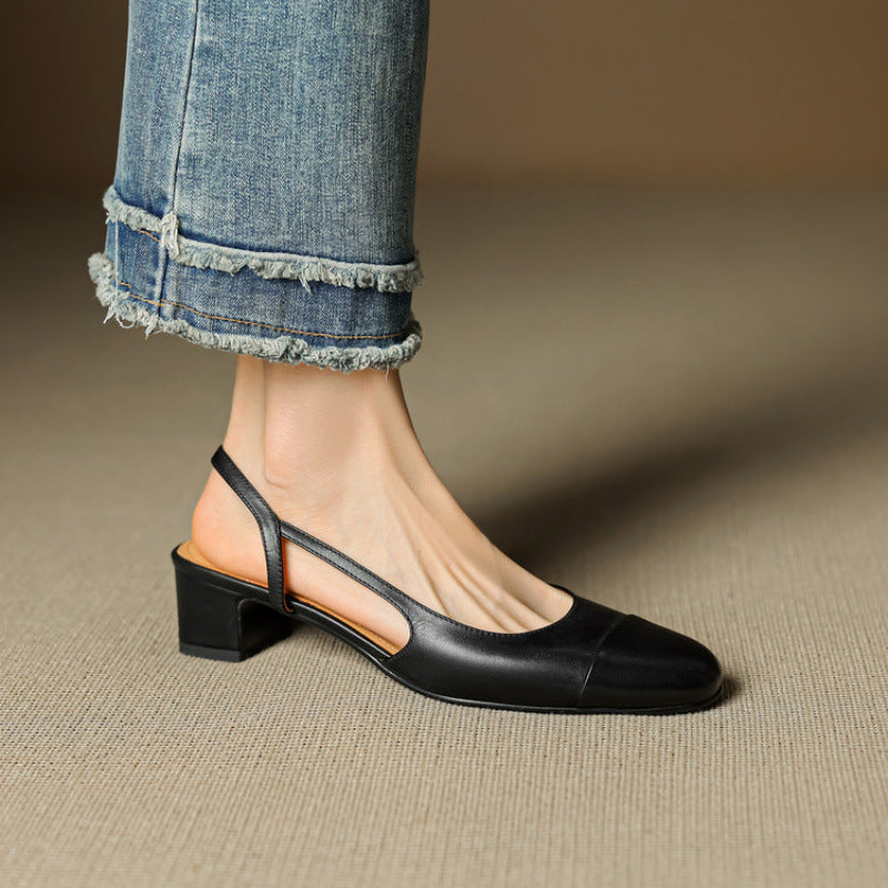 Women's Strap Toe Cap Back Mid Temperament Empty Versatile Sandals
