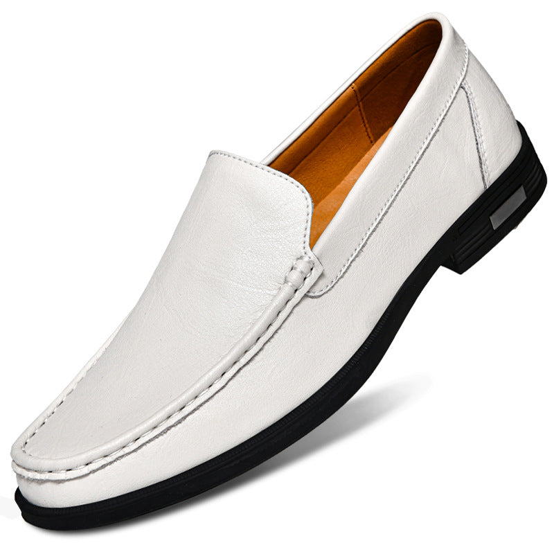 Men's Plus Size Cowhide British White Business Formal Wear Slip-on Loafers