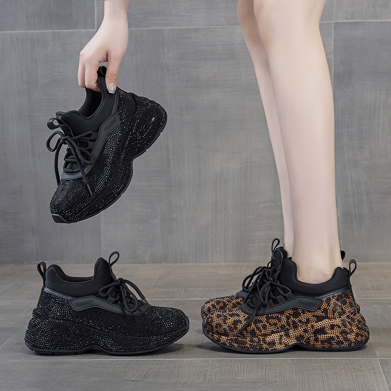 Women's Dad Rhinestone Full Diamond Strap Leopard Women's Casual Shoes