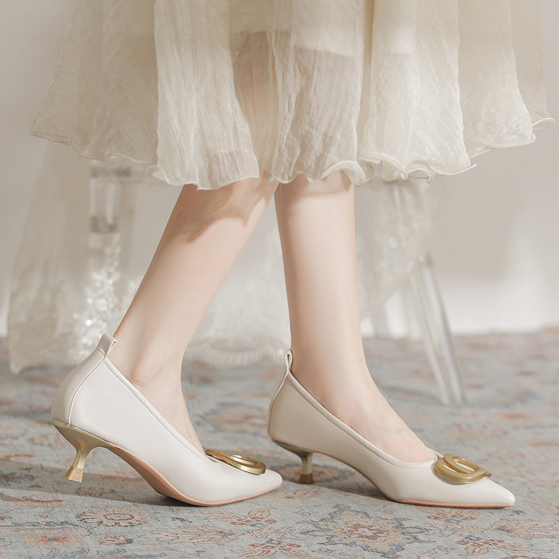 Women's Pointed Stiletto High Commuting Elegant Low-cut French Metal Women's Fashion Shoes