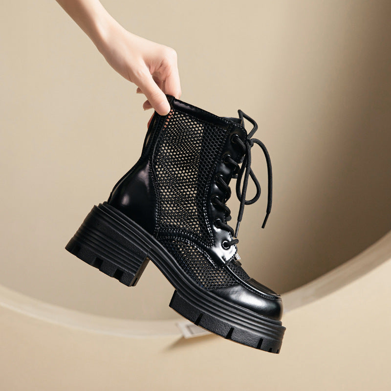 Women's Mesh Martin Thick Bottom Elevator Wild Women's Leather Boots
