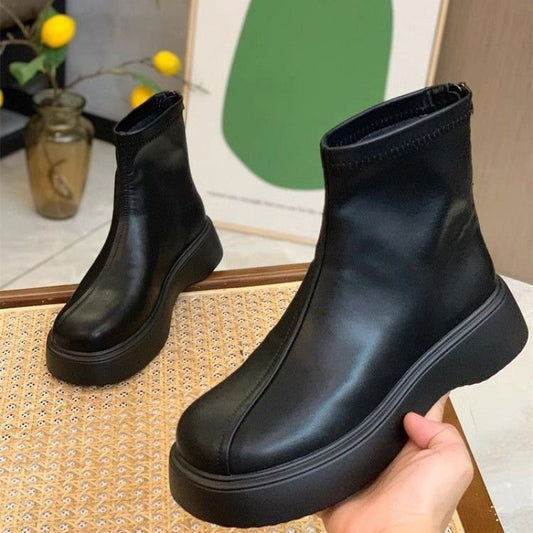 Women's Martin Thick Bottom Height Increasing Soft Comfortable Thin Short Round Women's Leather Boots