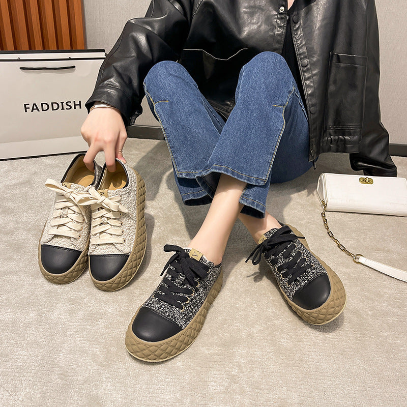 Women's & Men's Mom Temperament Classic Style Thick Diamond Plaid Sole Men's Shoes