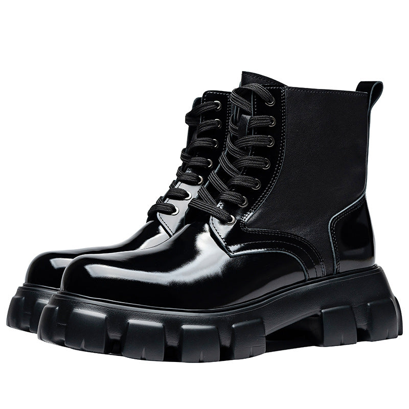 Men's Genuine Motorcycle Platform Increased Pure Cowhide Boots