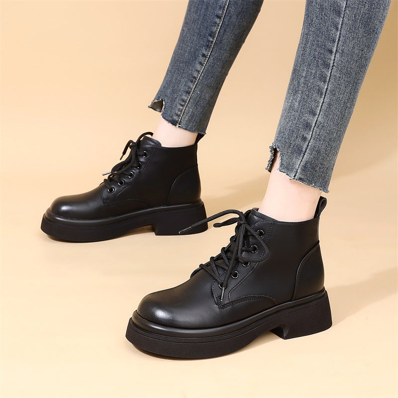Women's Genuine Platform Martin Soft Bottom British Style Fried Street Boots