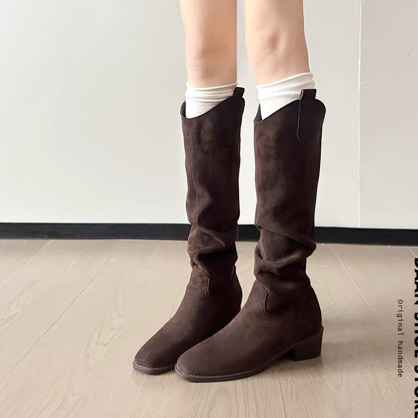 Women's Increasing Insole Pleated Pile Style Knight Boots