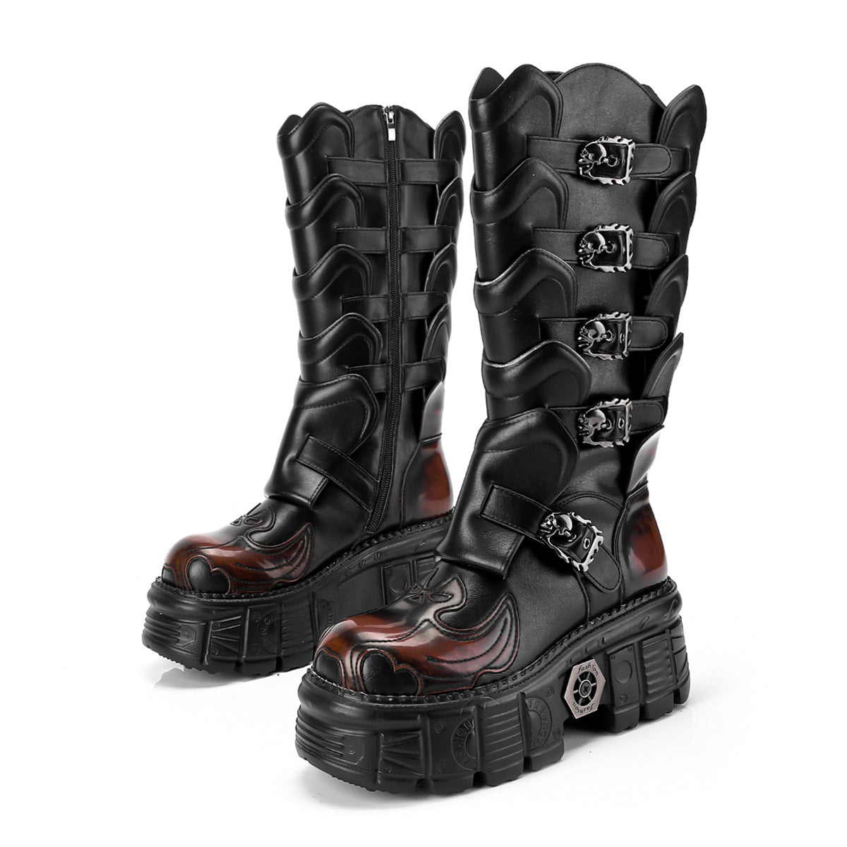High Motorcycle Platform Female Punk Riding Women's Leather Boots