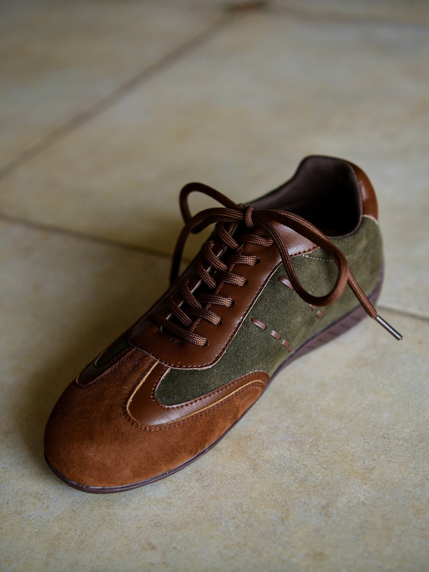 Women's Cowhide Genuine Retro German Training Color Matching Thick Women's Sports Shoes