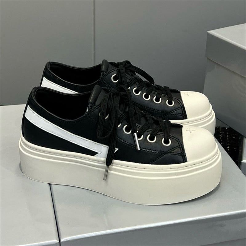 Cowhide Night Meteor Black White Contrast Color Women's Canvas Shoes