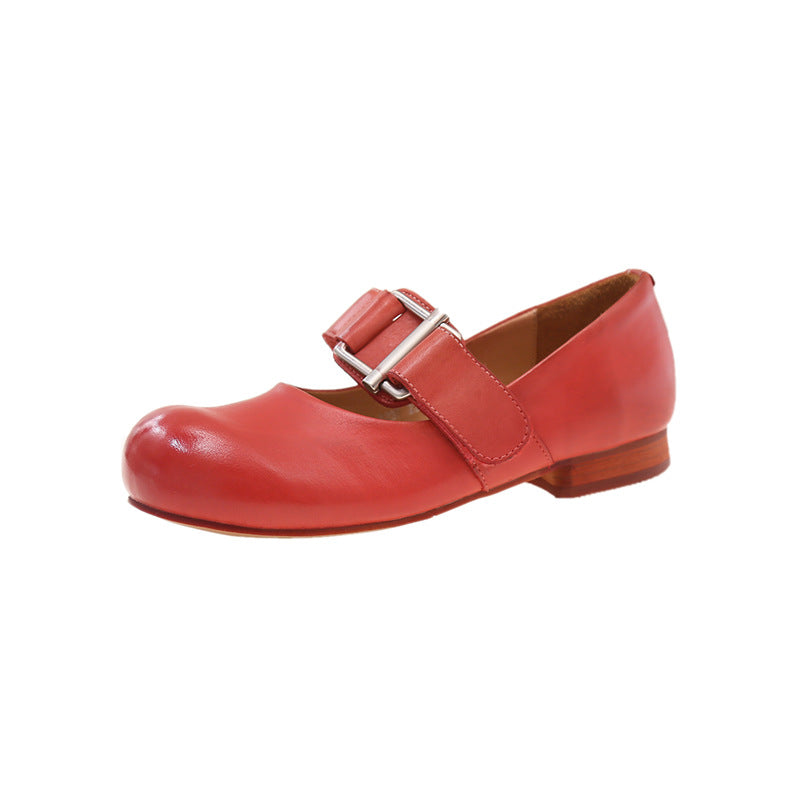 Women's Buckle Summer Round Toe Preppy Style Low Small Loafers