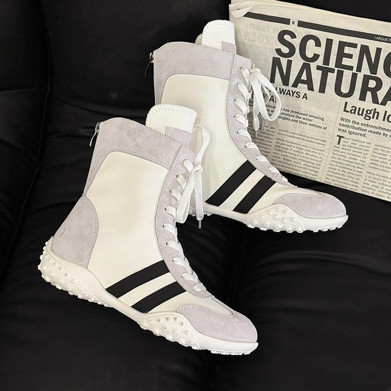 Women's Hight Increasing Martin Flat Sports Fight Ankle Women's Leather Boots