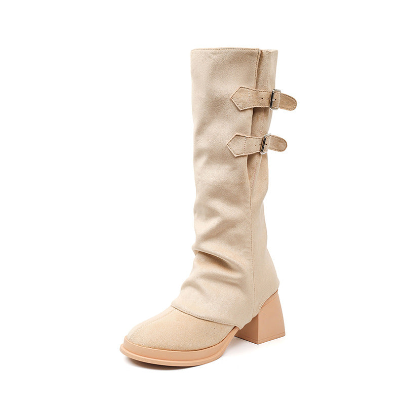 Thick Bottom Knight Retro Two-way Wear Women's Leather Boots