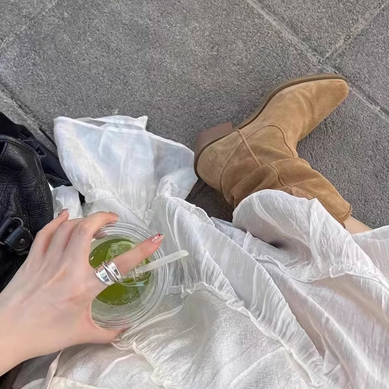 Style Ankle Retro Western Knight V Women's Leather Boots