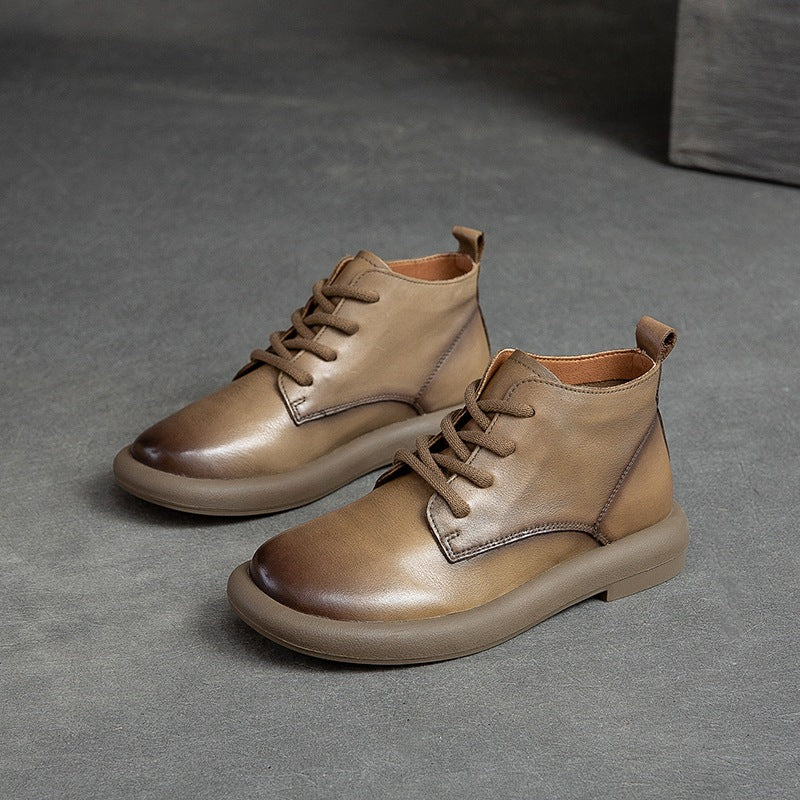 Women's Shu Autumn Flat Round Toe Brushed Retro Comfortable Boots