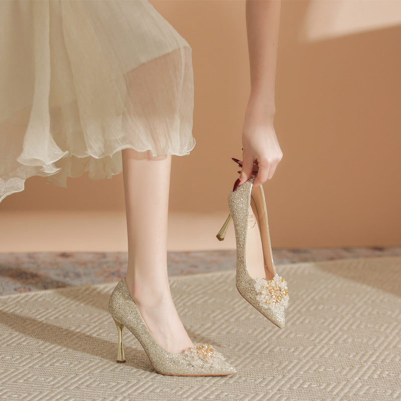 Women's Wedding Dress Two-way High-grade Rhinestone Flower Women's Shoes