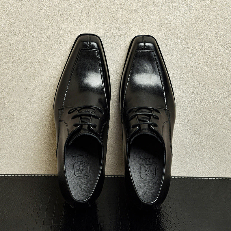 Men's Square Toe British Genuine Elevator Fashion Leather Shoes