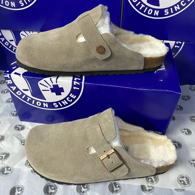 Women's & Men's Cork Thick Bottom Half Pack Fluffy One Foot Wide Outer Thick-soles Slippers