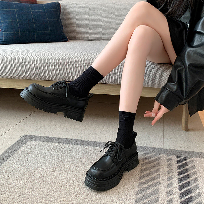 Women's Fat Platform British Style Retro Lace Up Preppy Large Loafers