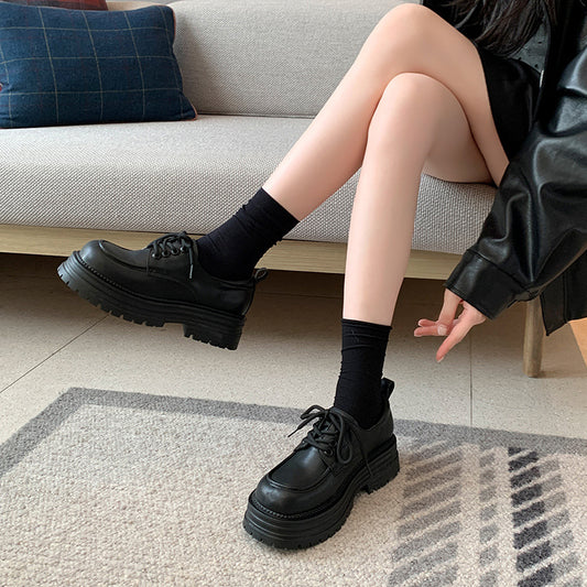 Women's Fat Platform British Style Retro Lace Up Preppy Large Loafers