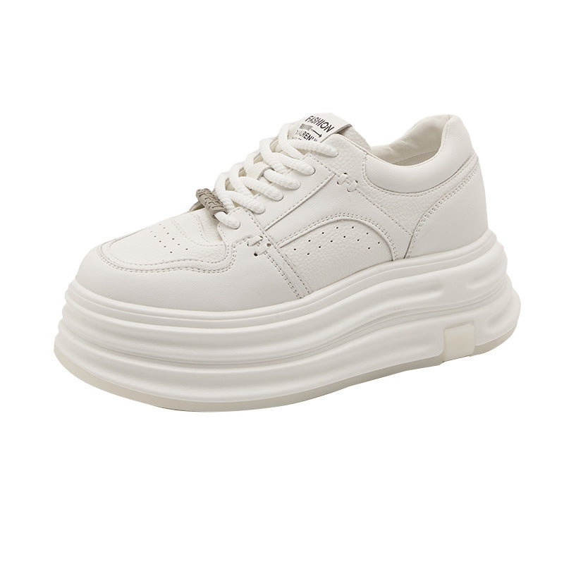 Women's White Autumn Korean Style Height Increasing Sneakers