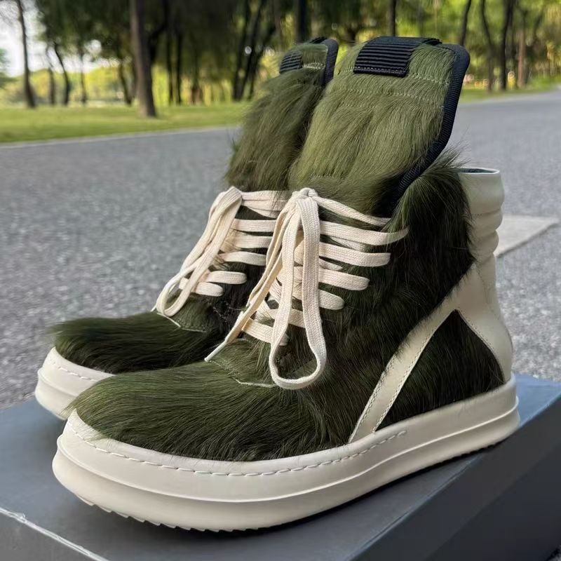 Men's Pink Luxury Horse Hair Trendy Platform Casual Shoes