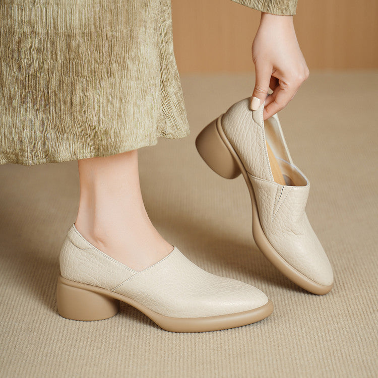 Women's Style Genuine Chunky Deep Mouth Soft Bottom Wild Mid Women's Fashion Shoes