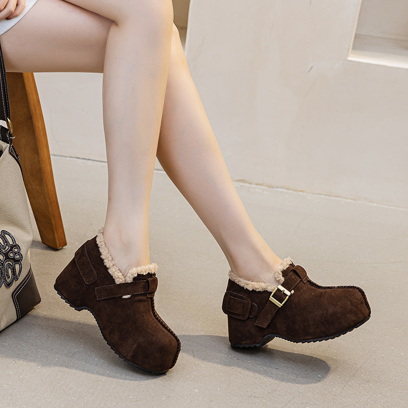 Women's Winter Fleece-lined Slip-on Thick-soled Increased Horseshoe Women's Casual Shoes