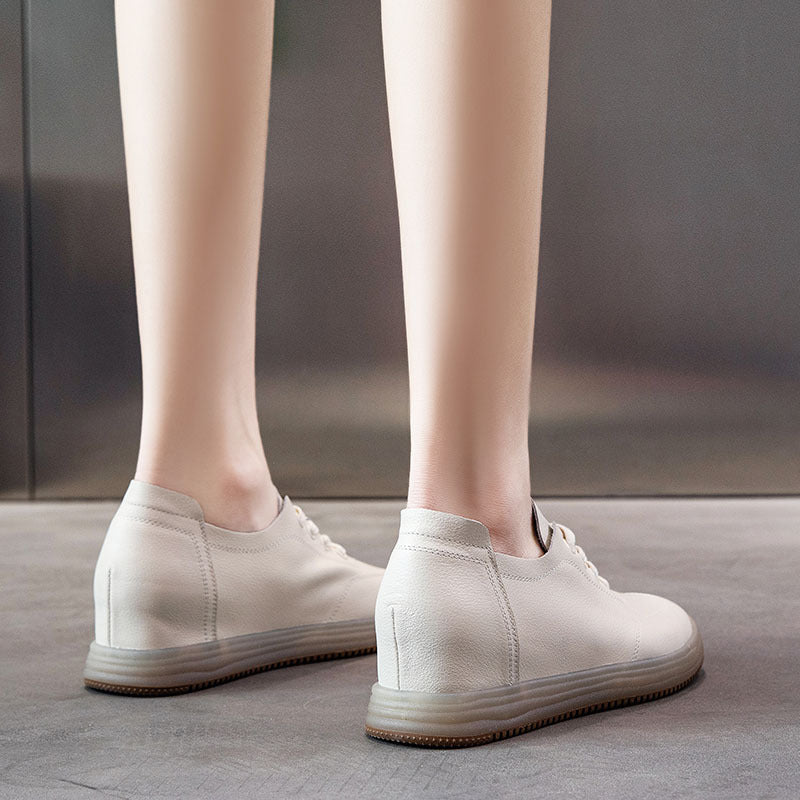 Women's First Layer Cowhide Hidden White Spring One Pedal Height Women's Casual Shoes