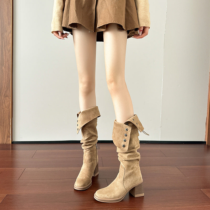 Suede Retro Two-way High Pile Style Boots