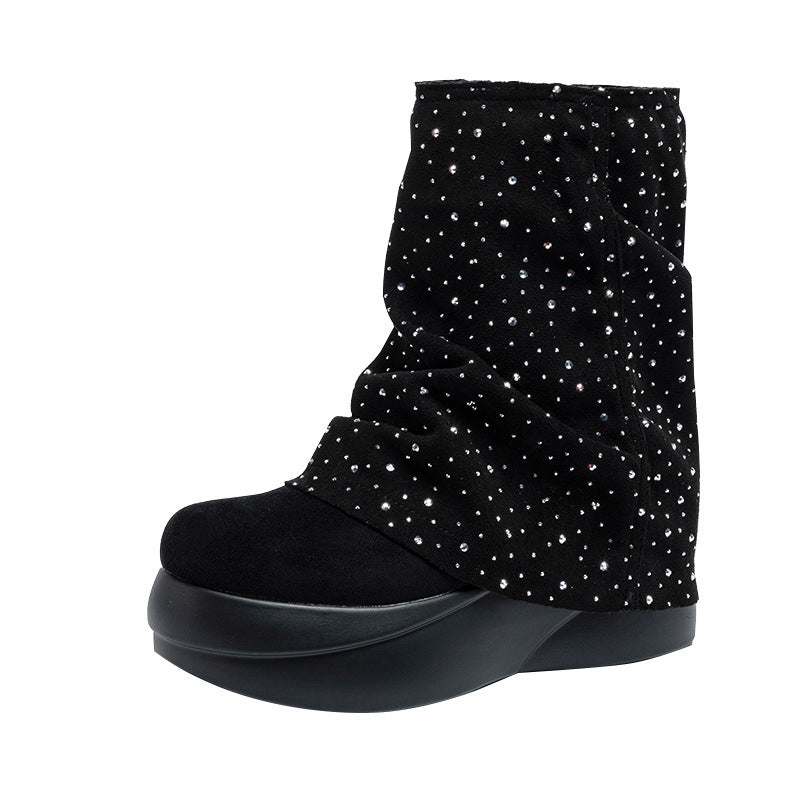 Women's Martin Thick Bottom Starry Rhinestone Suede Soft Not Tired Feet Women's Leather Boots