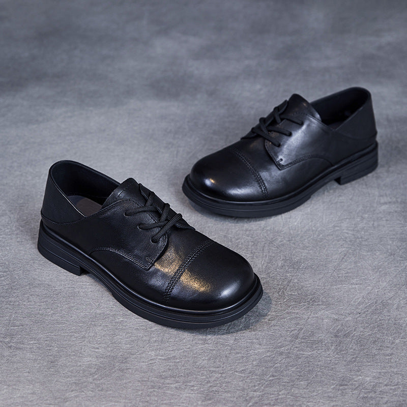 Women's Beautiful Natural Color Authentic Spring British Light Leather Shoes