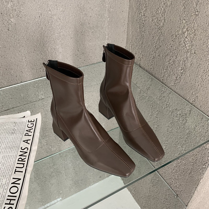 Women's High Booties Korean Style Chunky Middle Fried Boots