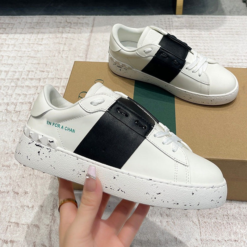 Women's & Men's Rivet White Top Layer Cowhide Platform Sneakers