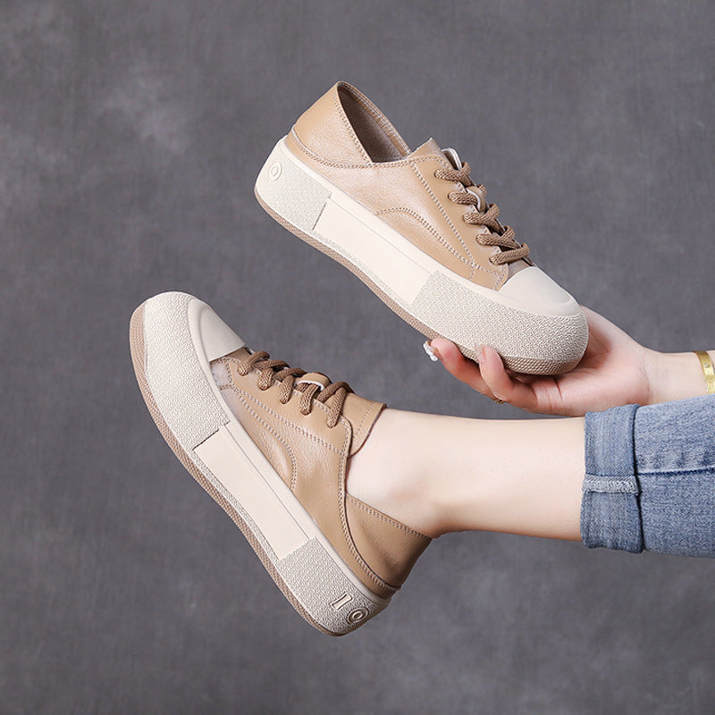 Women's Layer Cowhide Board Leisure Commute White Korean Women's Shoes