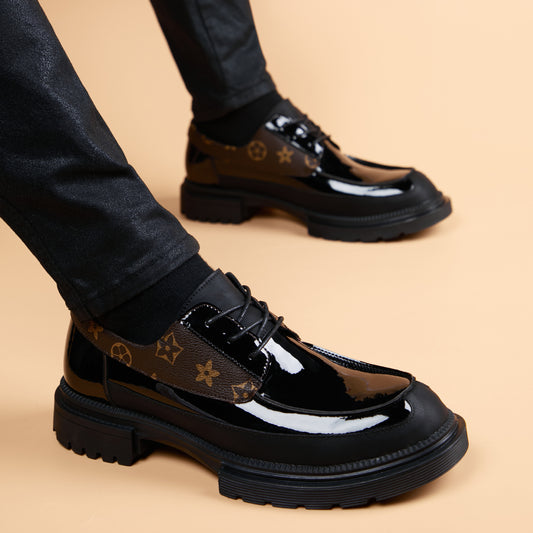 Men's Height Increasing Insole Glossy Breathable Thick-soled British Men's Business Leather Shoes