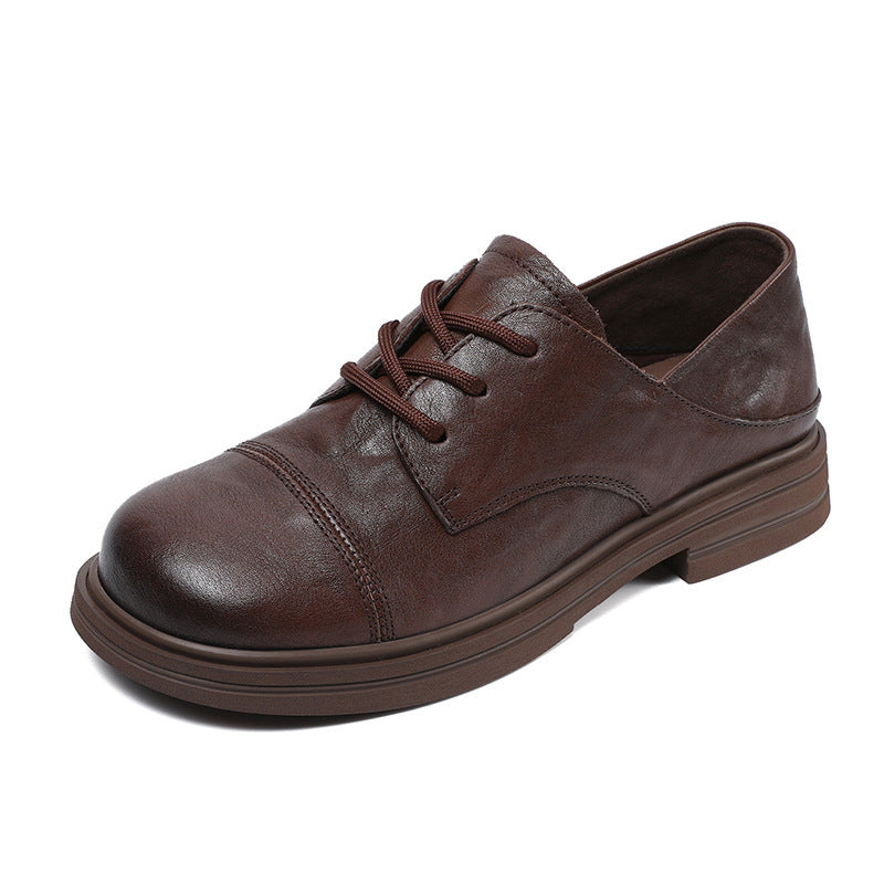 Women's Beautiful Natural Color Authentic Spring British Light Leather Shoes