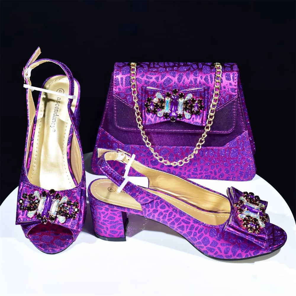 Party With Bow High Imitation Crocodile Pattern Handbag Women's Fashion Shoes