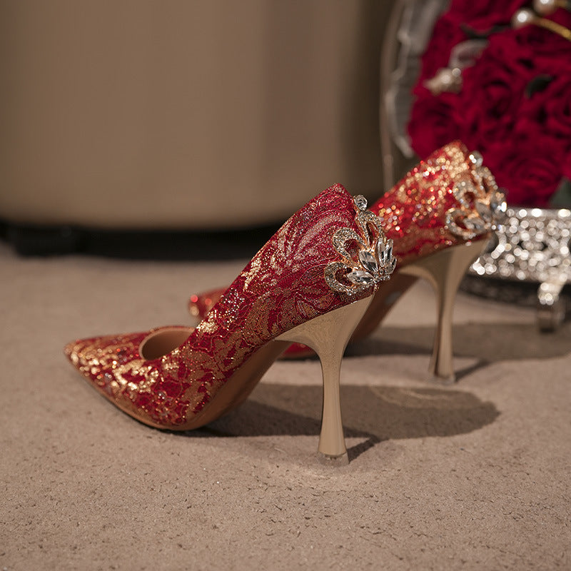 Wedding Red High Dress Chinese Style Bridal Heels