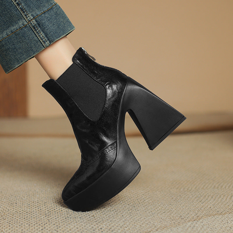 Women's Retro Chunky Martin Small Waterproof Platform Ankle Women's Shoes