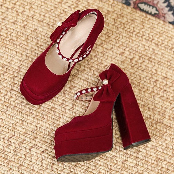 High Chunky Platform Mary Jane Wedding Heels
